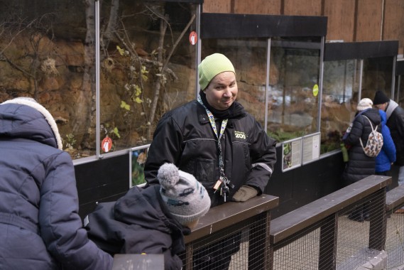 Zoo educator chatting with visitors